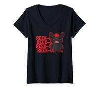 Mujer Fuggler Reek-O Negro Peludo Fuggs Monstruo Texto Camiseta Cuello V
