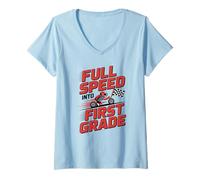 Mujer Full Speed Into First Grade Back To School First Day Boys Camiseta Cuello V
