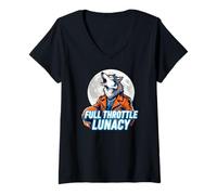 Mujer Full Throttle Lunacy Howling Biker Wolf Graphic Camiseta Cuello V