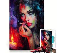 Mujer fumando con Vela Rompecabezas para Adultos 1000 Piezas Juego de Memoria Mental Juego de Corte de Alta precisión Manualidad Tiempo de Tranquilidad Ejercicio Mental en casa (50x75cm)