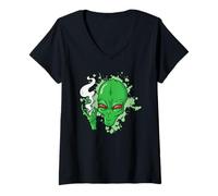 Mujer Fumando Criaturas Nebulosas Alienígenas del Cosmos Camiseta Cuello V
