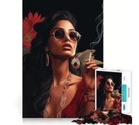 Mujer fumando en un Bar artístico Rompecabezas de 1000 Piezas Juego de Habilidad para Pensar Piezas de Ajuste preciso Actividad Nocturna Divertida para Toda la Familia (38x52cm)