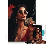 Mujer fumando en un Bar artístico Rompecabezas de 1000 Piezas para Adultos Juego de Ejercicios de Pensamiento Ajuste Espacios Actividad para Fortalecer los Lazos Familiares (50x75cm)