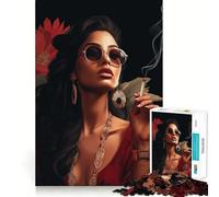 Mujer fumando en un Bar artístico Rompecabezas para Adultos de 1000 Piezas Juego de Memoria Mental Corte de Alta precisión Manualidad Tiempo de Tranquilidad Ejercicio Mental en casa (38x26cm)