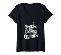 Mujer Fumar no es cocinar es cultivar carne ahumar Camiseta Cuello V