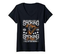 Mujer Fumar pipa Gráfico Fumar Fumar Fieltro Camiseta Cuello V
