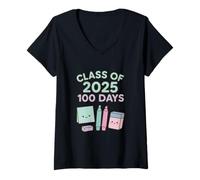 Mujer Fun 100 Days Class of 2025 Tema de graduación Camiseta Cuello V