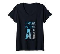 Mujer Fun AI Humor Habla fluidamente AI Inteligencia Artificial Cotizaciones Camiseta Cuello V