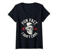 Mujer Fun Fact I Don't Care Skull Funny Sarcástico Diseño Camiseta Cuello V