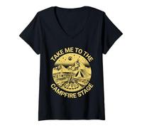 Mujer Fun Folk Music Camping Trip Take Me To The Campfire Stage Camiseta Cuello V