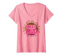 Mujer Fun I Need MUD Run Trail Mudding Sisters Pink Muddy Queen Camiseta Cuello V
