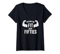 Mujer Fun I Put The Fit in my Fifties 50th Birthday Gen X Workout Camiseta Cuello V