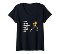 Mujer Fun I Run So My Demons Can't Catch Me Exercise Humor Design Camiseta Cuello V