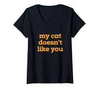 Mujer Fun My Cat Doesn'T Like You Selectively Social Pet Camiseta Cuello V