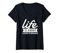 Mujer Fun Pianist Musician Life Is Short Escucha a Brahms Camiseta Cuello V