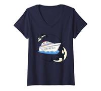 Mujer Fun SS Sink el Rico Yate Boat Orca Lover Killer Whale Meme Camiseta Cuello V