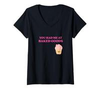 Mujer Fun You Had Me at Baked Goods Cupcake Dessert Camiseta Cuello V