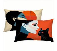 Mujer Fundas Cojines 40x60 Terciopelo Juego de 2, Lujosas Funda Cojin Gato Súper Suaves y Cómodas, Funda de Almohada con Cremallera Oculta, Durable y Fácil Cuidado, Adecuado para Sofá, Cama S1-1000