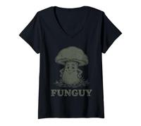 Mujer Fungi Fun Guy Lindo Amante de los Hongos Sonrientes Camiseta Cuello V