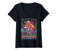 Mujer Fungi Fun Guy Retro Funguy Hongo Bosque Psicodélico Camiseta Cuello V