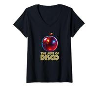 Mujer Funky Fruit Disco Ball Arty Manzanas Party Lover Joy of Disco Camiseta Cuello V