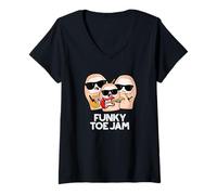 Mujer Funky Toe Jam Divertido Juego de Palabras con música Camiseta Cuello V