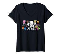 Mujer Funny 100 Days of School One Hundred Days Later Camiseta Cuello V