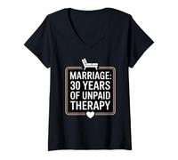Mujer Funny 30 Years of Marriage Therapy Humor Wedding Anniversary Camiseta Cuello V
