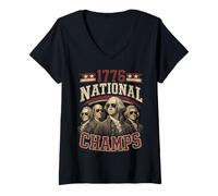 Mujer Funny 4th of July 1776 National Champs Founding Fathers Camiseta Cuello V