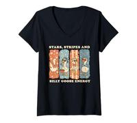 Mujer Funny 4th of July Goose Retro Independence Day Firequacker Camiseta Cuello V