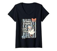 Mujer Funny 4th of July Goose Retro Independence Day Firequacker Camiseta Cuello V