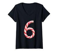 Mujer Funny 67 Six Seven Meme Christmas Matching Candy Cane Black Camiseta Cuello V