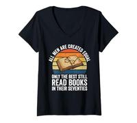 Mujer Funny 70th Birthday Dad Día del Padre Hombres Leer Libros Camiseta Cuello V