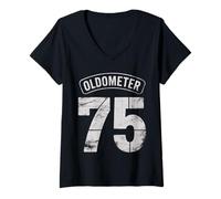 Mujer Funny 75th Birthday Oldometer Odómetro 75 años Old Joke Camiseta Cuello V