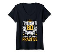 Mujer Funny 80th Birthday La Vida Comienza a los 80 años Camiseta Cuello V