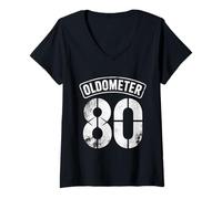 Mujer Funny 80th Birthday Oldometer Odómetro 80 años Old Joke Camiseta Cuello V