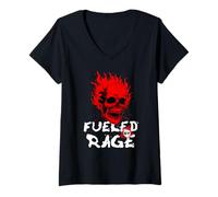 Mujer Funny Adult Humor, Skull on Fire Fueled by Rage Camiseta Cuello V