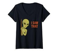 Mujer Funny Alien Meme I Saw That UFO Extraterrestrial Humor Joke Camiseta Cuello V