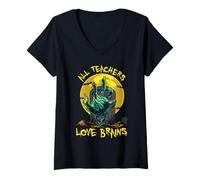 Mujer Funny All Teachers Love Brains Halloween Enseñanza Aula Camiseta Cuello V