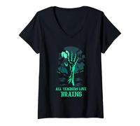 Mujer Funny All Teachers Love Brains Halloween Enseñanza Aula Camiseta Cuello V