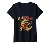 Mujer Funny Alligator Guitar Music Pun Animal Acoustic Joke Item Camiseta Cuello V