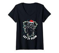 Mujer Funny Anatomy Heart Cardiac Nurse Santa Hat Xmas Camiseta Cuello V