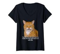Mujer Funny Angry Annoyed Cat Face Meme Unimpressed Orange Cat Pun Camiseta Cuello V