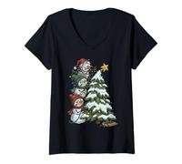 Mujer Funny Angry Snowmen Topper Stack Decorating Christmas Tree Camiseta Cuello V