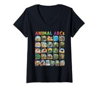 Mujer Funny Animal Alphabet A-Z ABCs Learning Letters for Kids Camiseta Cuello V