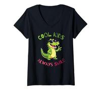 Mujer Funny Animal Cool Kids Always Smile, Crocodile Alligator Camiseta Cuello V