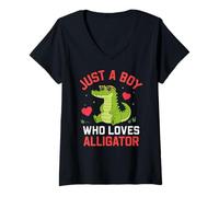 Mujer Funny Animal Crocodile, Just a Boy Who Loves Alligator Camiseta Cuello V