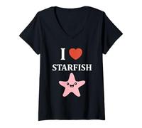 Mujer Funny Animal Ocean Minimalist Simple i Love Starfish Camiseta Cuello V