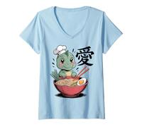 Mujer Funny Anime Ramen Noodles Kawaii Dinosaur Camiseta Cuello V