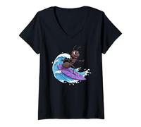 Mujer Funny Ant está surfeando una ola del océano 1 - Fan Fun Camiseta Cuello V